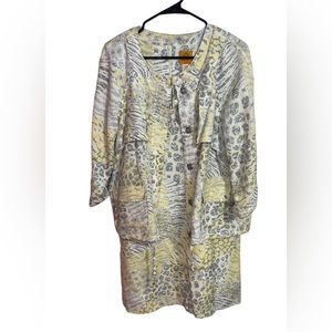 Ruby Rd 2 Pce Cool Linen Yellow Animal Print Sleeveless Dress andJacket Size 16P